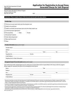 Application for Registration to Accept Home Generated Sharps for Safe Disposal (DOH-4275)
