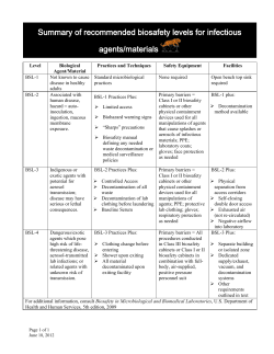 Biosafety Level Table