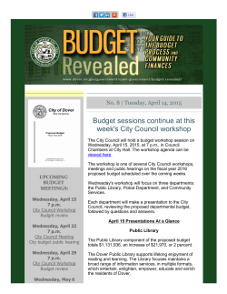 Budget Revealed newsletter No. 8, April 14, 2015