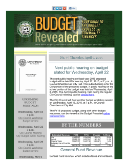 Budget Revealed newsletter No. 7, April 9, 2015