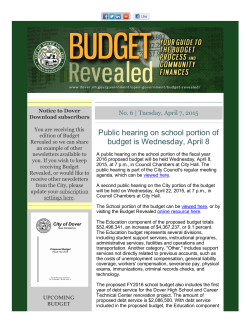 Budget Revealed newsletter No. 6, April 7, 2015