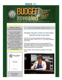Budget Revealed newsletter No. 5, April 2, 2015