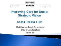 United Hospital Fund - Improving Care for Duals: Strategic Plan
