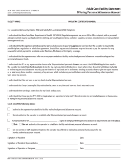 Adult Care Facility Statement Offering Personal Allowance Account