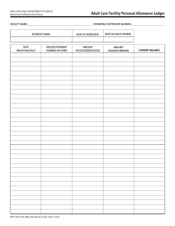Adult Care Facility Personal Allowance Ledger