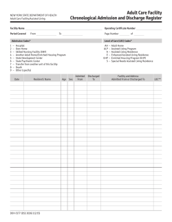 Adult Care Facility Chronological Admission and Discharge Register