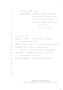 State of New York Department of Health Public Hearing Regarding Peninsula Hospital, May 10, 2012