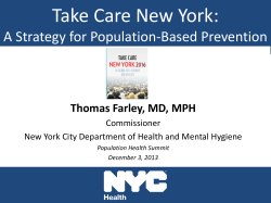 Public Health Sector: Take Care New York: A Strategy for Population-Based Prevention