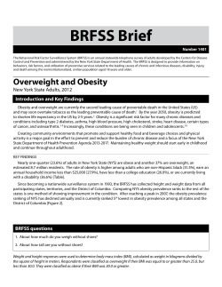 Overweight and Obesity. New York State Adults 2012. BRFSS Brief. Number 1401