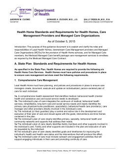 Health Home Standards and Requirements for Health Homes, Care Management Providers and Managed Care Organizations