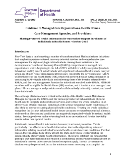 Sharing Protected Health Information for Outreach to support Enrollment of Individuals in Health Homes