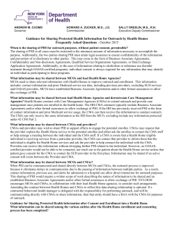 Guidance for Sharing Protected Health Information for Outreach by Health Homes Frequently Asked Questions