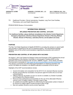 Influenza Prevention and Control: 2015-2016