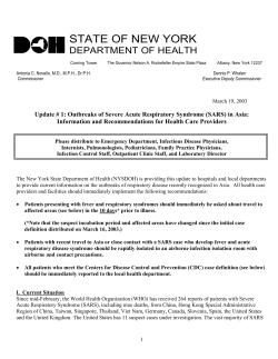 Update #1: Outbreaks of Severe Acute Respiratory Syndrome (SARS) in Asia: Information and Recommendations for Health Care Providers