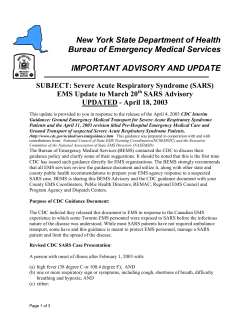 EMS Update to March 20th SARS Advisory UPDATED