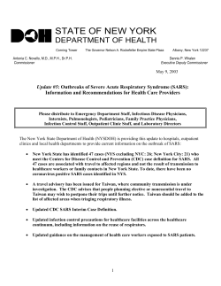 Update #5: Outbreaks of Severe Acute Respiratory Syndrome (SARS): Information and Recommendations for Health Care Providers