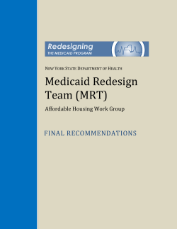 Medicaid Redesign Team Affordable Housing Work Group Final Recommendations