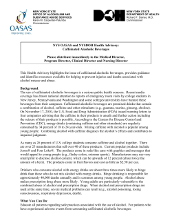 New York State OASAS and NYSDOH Health Advisory: Caffeinated Alcoholic Beverages