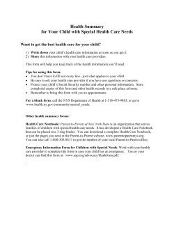 Health Summary for Your Child with Special Health Care Needs - Binder Version