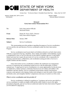 Early Intervention Memorandum &ndash; Service Coordination (Reissued December 2000)