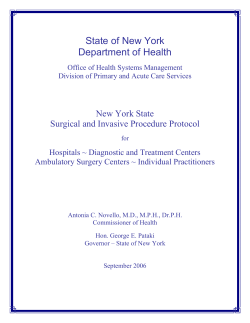 New York State Surgical and Invasive Procedure Protocol (NYSSIPP) for Hospitals, Diagnostic and Treatment Centers, Ambulatory Surgery Centers, and Individual Practitioners