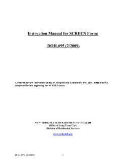 Instruction Manual for SCREEN Form DOH-695 (02/2009)