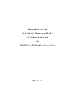 Minority Health Council New York State Department of Health Ad Hoc Committee Report Obesity Prevention Policy Recommendations