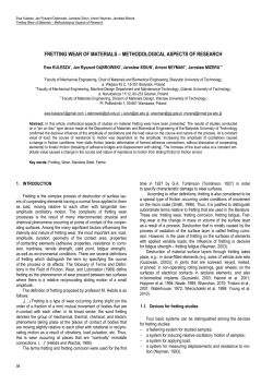 Fretting Wear of Materials &ndash; Methodological Aspects of Research