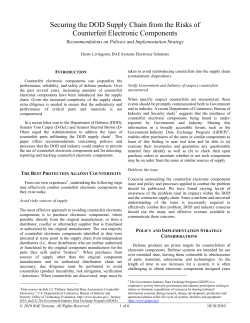 2010 1 Securing the DOD Supply Chain from the Risks of Counterfeit Electronic Components