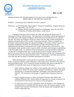 Overarching DOD Counterfeit Prevention Guidance (Kendall Memo).