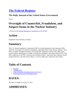 oversight of counterfeit fraudulent and suspect items in the nuclear industry