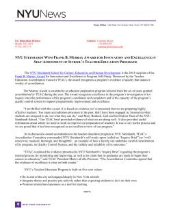 NYU Steinhardt Wins Frank B. Murray Award for Innovation and Excellence in Self-Assessment of Schools' Teacher Education Programs