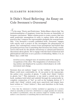 Elizabeth Robinson - It Didn't Need Believing: An Essay on Cole Swensen's Gravesend