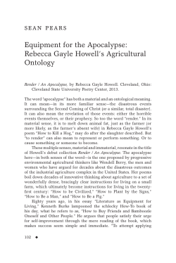 Sean Pears - Equipment for the Apocalypse: Rebecca Gayle Howell's Agricultural Ontology