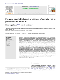 Exposure to prenatal maternal psychobiological stress increases anxiety in preadolescent children