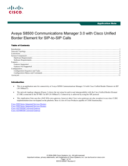 Avaya S8500 Communications Manager 3.0 with Cisco Session Border Element for SIP-to-SIP Calls