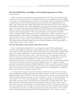 The One-Child Policy, Gay Rights, and Social Reorganization in China