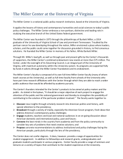 Introduction to the White Burkett Miller Center for Public Affairs