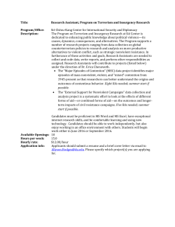 Research Assistants for Projects on Major Episodes of Contention and External Support for Nonviolent Campaigns