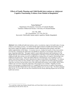Effects of Family Planning and Child Health Interventions on Adolescent Cognitive Functioning: Evidence from Matlab in Bangladesh (PDF)