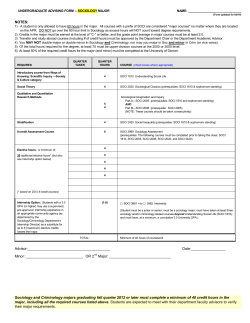 Sociology Major Requirements Worksheet