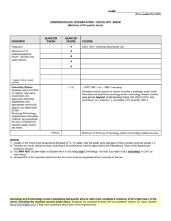 Sociology minor requirements worksheet