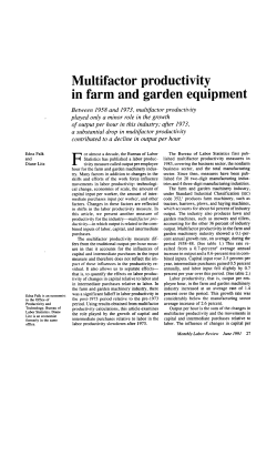 Multifactor Productivity in the Farm and Garden Equipment Industry. June 1991.