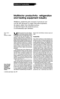 Multifactor Productivity: Refrigeration and Heating Equipment Industry. May 1997.