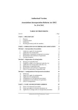 Associations Incorporation Reform Act 2012 (the Act)