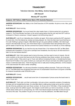 GST Reform, NSW Premier Baird, CPA Australia Research