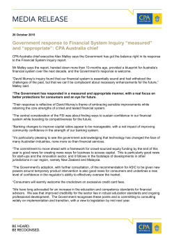 Government response to Financial System Inquiry "measured and "appropriate": CPA Australia chief