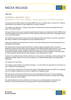 Federal Budget 2016: Statement from Alex Malley, Chief Executive