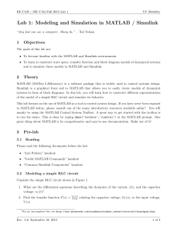 Lab 1 Intro to MATLAB and Simulink