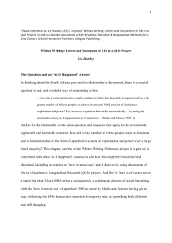 Liz Stanley article: Whites Writing - letters and documents of life in a QLR project [PDF 444.73KB]